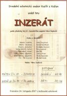 Premiéra divadelní hry INZERÁT - Divadelní ochotnický soubor Kozlík z Kožlan  1