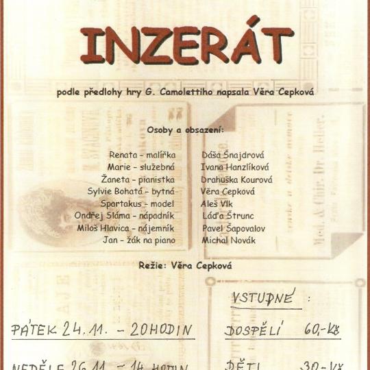 Premiéra divadelní hry INZERÁT - Divadelní ochotnický soubor Kozlík z Kožlan  1
